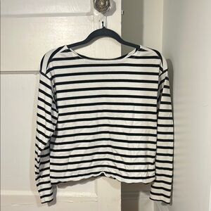 Everlane Women's Black and White Striped Long Sleeve Top